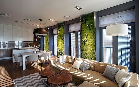 Een combinatie van vintage en modern decor, geaard door verticale tuinen