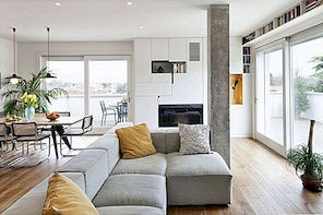 En modern lägenhet inredd med betong och ljust trä