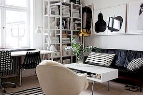 Vacker svartvit inredning i en liten lägenhet