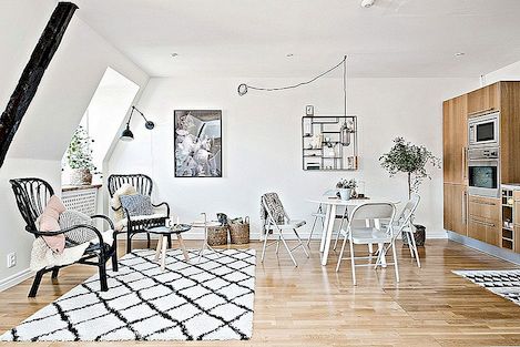 Designová vynalézavost vystavená malým skandinávským bytem v Göteborgu