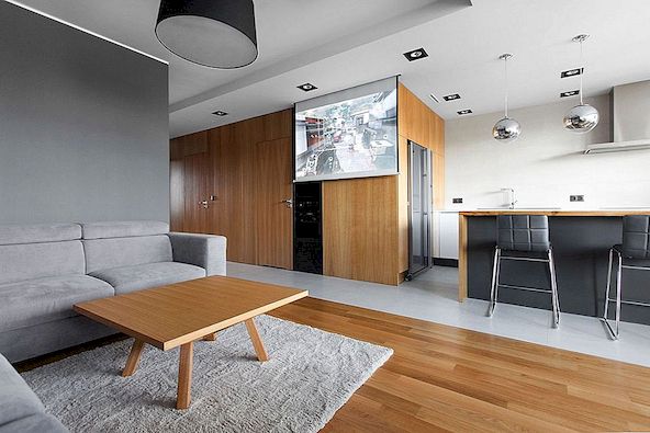 Το ανοιχτό διαμέρισμα χρησιμοποιεί το ξύλο για να ορίσει τους εσωτερικούς χώρους του