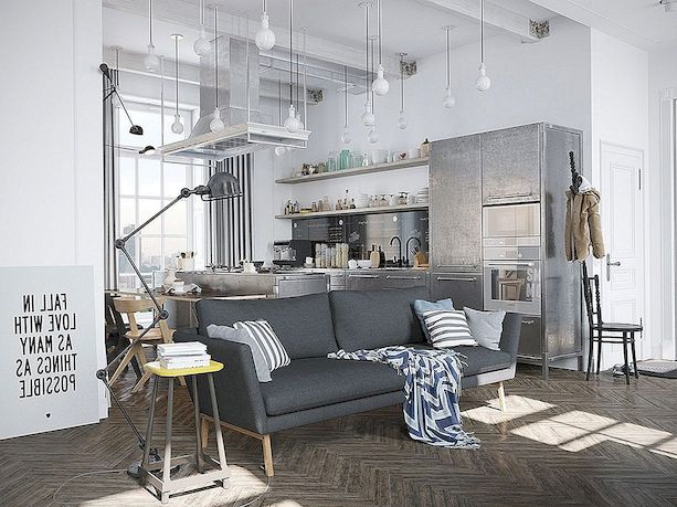Scandinavian Apartment Jazzed Up av industriella designelement