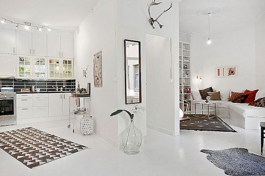 Skandinávský jednopokojový apartmán, který vychutnává skvělou chuť a klidný život