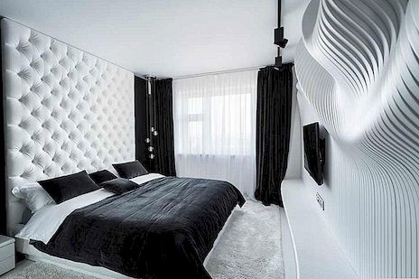 Recht doorgaand slaapkamerontwerp in zwart en wit door Geometrix