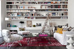 Söt parisisk lägenhet med en ljus matta i vardagsrummet