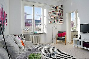 Två rums lägenhet utrustad med enkla former och snygga dekorer