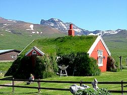 Vackra och gröna isländska turfhus