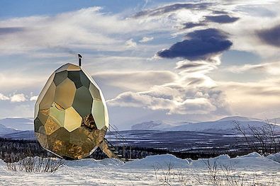 Egg-Shaped Sauna Zrcadla Arktická krajina ve Švédsku