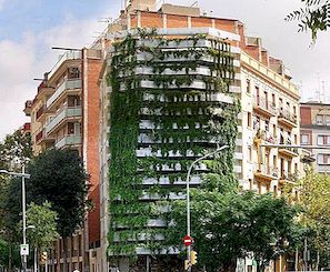 Volně stojící zelená zeď v Barceloně