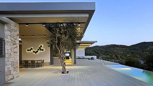 Greek Island House Frames Prachtig uitzicht op zee