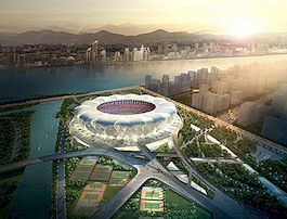 Hangzhou Sports Park je krásný květinový tvarový stadion v Číně