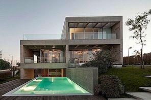 Moderní betonový dům změkčený poznámkami ořechu v Lisabonu
