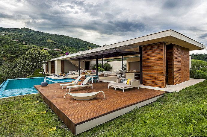 Duurzame moderne landhuis in Colombia Tekening in het landschap