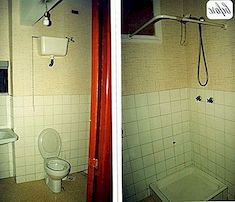 Före och efter små badrumsmöbler Stor på stil