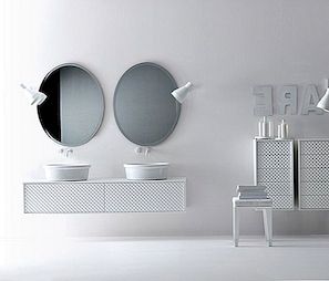 Underbara texturerat badrumsmöbler i svartvitt från Falper