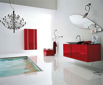 Design červené a bílé koupelny