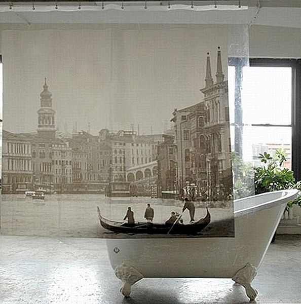 淋浴窗帘印有世界着名的目的地