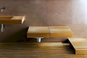 Jednoduchý a příjemný dřevěný nábytek kolekce pro koupelnu