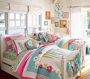 Barevné letní květiny prošívané postele pro dívky