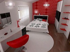 Inspirerande modernt sovrum i rött, svart och vitt