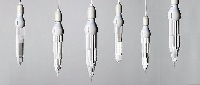 3D-gedrukte lampenkappen met omgekeerde wolkenkrabbers: de Stalaclights-collectie