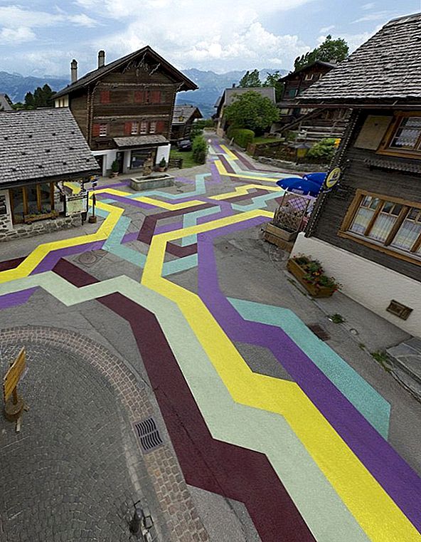 Modern Street Painting Encorporates celotno Swiss Village