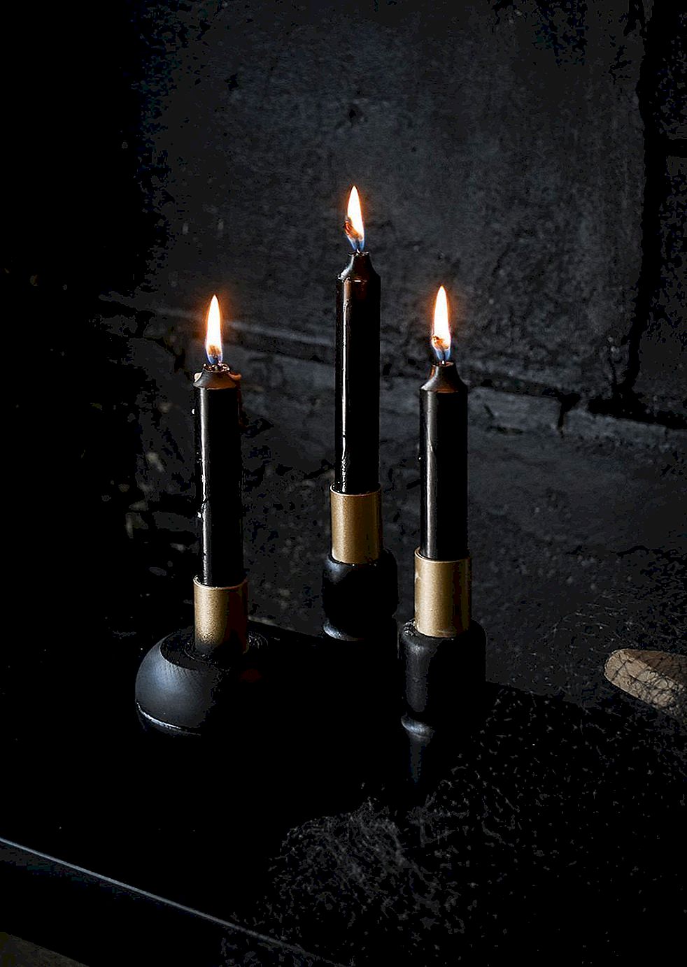 DIY Dažas universālas melnās Halovīni sveču turētāji