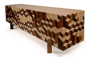 Původní 3D geometrické vzory, které definují Causeway Sideboard od Pedro Sousa