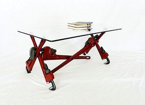 Originalglas soffbord tillverkat av rörnycklar