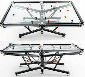 Transparentni biljarski stol oštre estetike za moderne igraonice