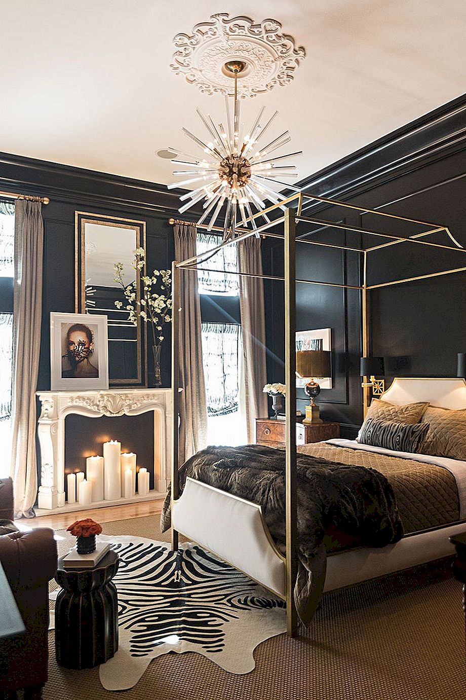 15 lyxiga svarta och guld sovrum