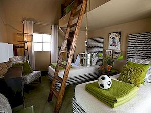 Šviežių vaikų kambario dizainas su dviem atskiromis lovomis