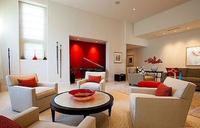 Aantrekkelijke interieurontwerpen van rode en witte woonkamer