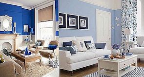Modrý a bílý obývací pokoj