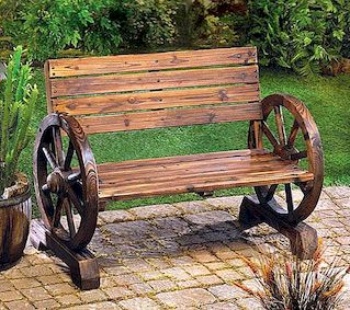 Den Rustic Wagon Wheel Garden Bench